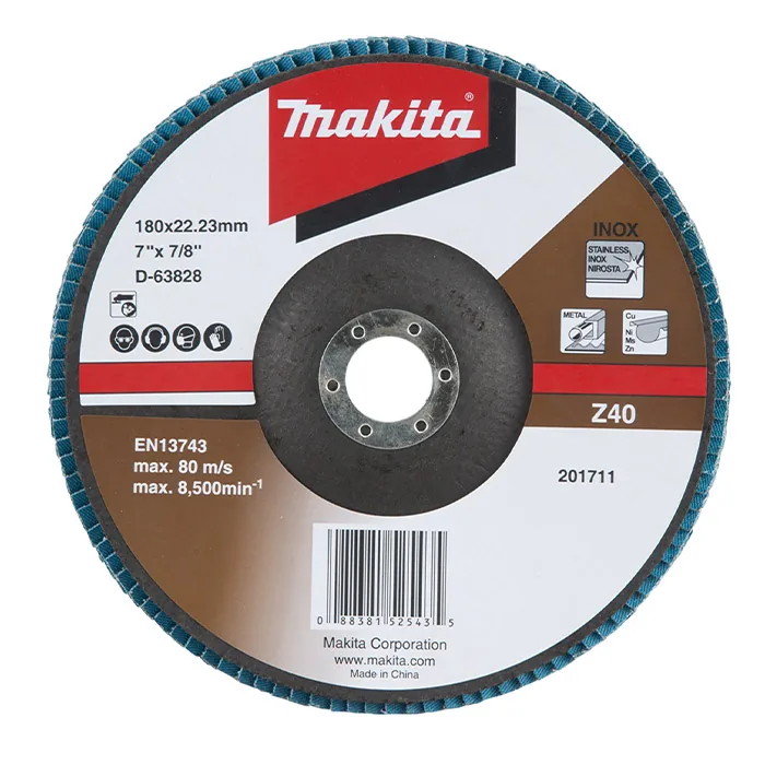 D-63828_Disco_Flap.webp Disco Flap Z40 180 x 22.23mm Makita D-63828 - Imagem 1