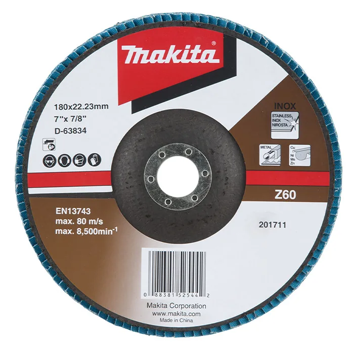 D-63834_Disco_Flap.webp Disco Flap Z60 180 x 22.23mm Makita D-63834 - Imagem 1