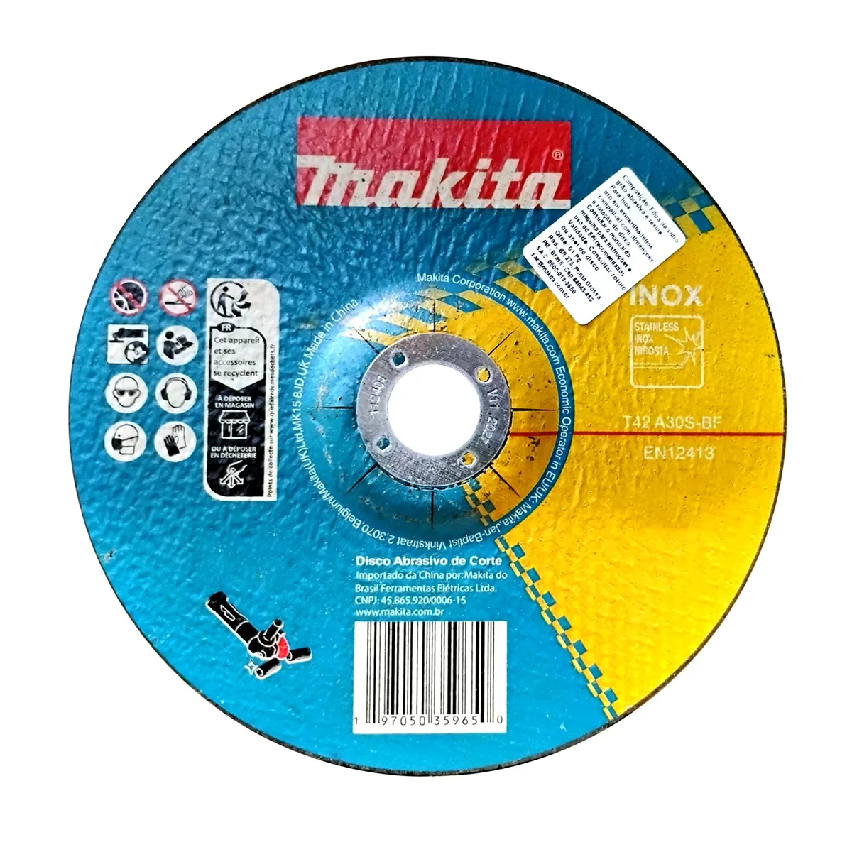 D-80008_Disco_De_Corte.webp Disco de corte para corte de peças espessas 115 x 3 x 22,23mm Grão A30S Makita D-80008 - Imagem 1