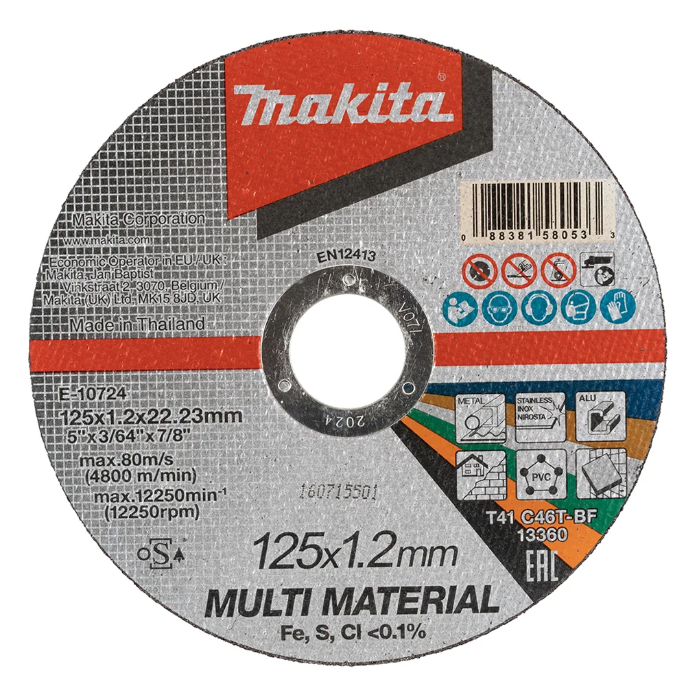 E-10724_Disco_De_Corte.webp Disco de corte Multimaterial 125 x 1,2 x 22,23mm Grão C46T Makita E-10724 - Imagem 1